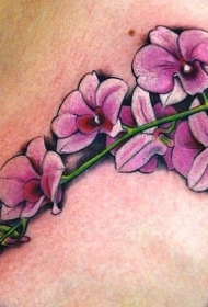 肩部紫色兰花纹身图案