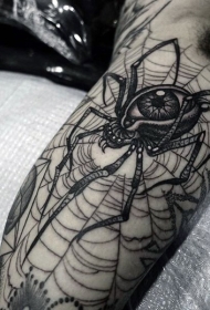 大臂黑色神秘的蜘蛛和眼睛纹身图案