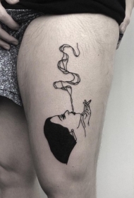 大腿old school黑色吸烟妇女纹身图案