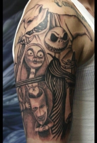 大臂写实的黑白僵尸幽灵纹身图案