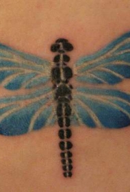 蓝色翅膀的黑蜻蜓纹身图案