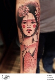 小臂卡通日本女子彩色纹身图案