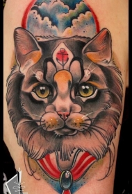 大臂好看的彩色猫水手纹身图案