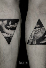 可爱的黑色鲸鱼三角型小臂纹身图案
