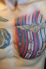 胸部军事主题和彩色星星条纹纹身图案