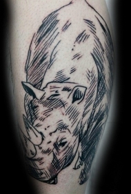 黑色线条风格简单野生犀牛纹身图案