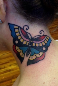 颈部简单传统蝴蝶纹身图案