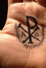 手心黑色基督教特殊符号纹身图案