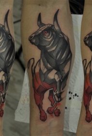 小臂彩色好看的公牛纹身图案