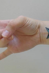 手腕黑色和蓝色的星星纹身图案
