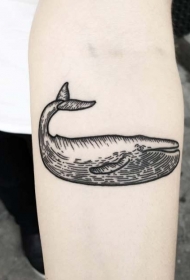 小臂简单设计的黑色线条有趣鲸鱼纹身图案