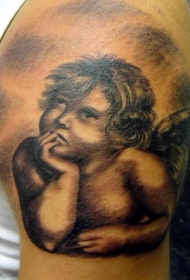 大臂经典的小天使纹身图案