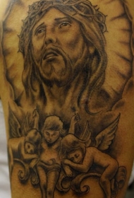 耶稣和天使黑色纹身图案
