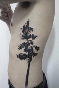 侧肋经典的黑色大树纹身图案