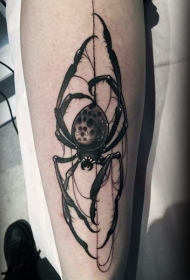 小臂华丽的黑白蜘蛛纹身图案