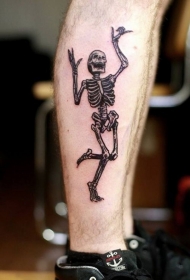 小腿滑稽的黑色跳舞骷髅骨架纹身图案
