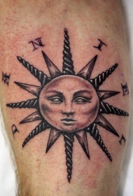经典的太阳符号和字符纹身图案