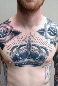 胸部欧美简单的皇冠与玫瑰纹身图案