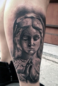 小腿石雕风格黑色女人雕像纹身图案