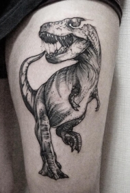 大腿时尚黑色雕刻风格恐龙纹身图案