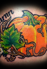 橙色的大南瓜与花朵彩色字母纹身图案