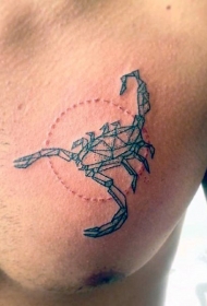 胸部黑色点刺线条蝎子纹身图案