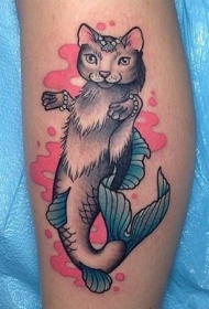 创意混合半猫半鱼纹身图案