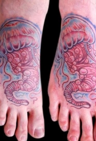 脚背好看的彩色小水母纹身图案