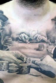 胸部赌博现场人物黑白写实纹身图案