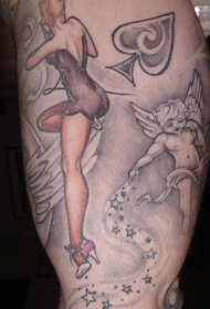性感女人和小天使和纹身图案