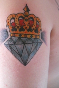 蓝色钻石和黄色王冠纹身图案