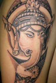 黑灰印度象神头像纹身图案