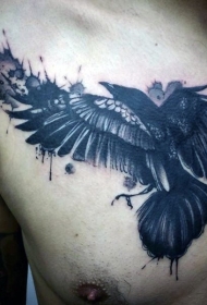 奇妙的黑色乌鸦胸部纹身图案