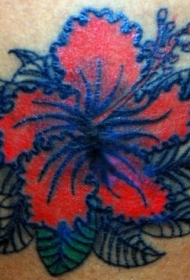 黑色轮廓的红色花朵纹身图案
