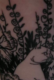 灌木丛里的白色猫艺术纹身图案