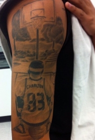 手臂黑色篮球运动员个性纹身图案