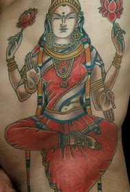 侧肋舞动的印度教神像纹身图案