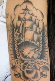 老鹰和帆船欧美纹身图案