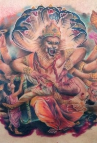 胸部彩色的幻想式印度教女神纹身图案