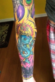 蓝色印度象神甘尼萨手臂纹身图案