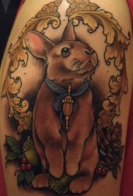 彩色可爱的卡通兔子与丝带和浆果纹身图案
