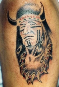土著印第安人与公牛角纹身图案