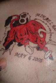 红色公牛和金牛座符号纹身图案