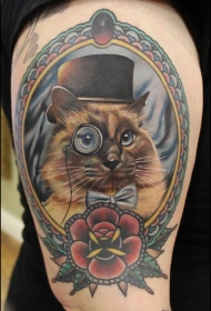 彩色的德国绅士猫纹身图案