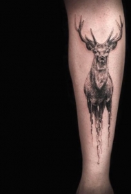雕刻风格黑色鹿小腿纹身图案