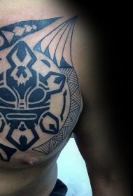 胸部波利尼西亚风格乌龟图腾纹身图案