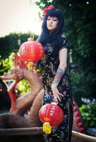 中国风女性手臂彩色纹身图案