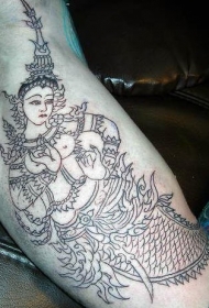印度风格的黑色美人鱼纹身图案