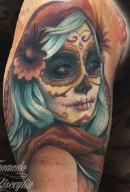 彩色墨西哥传统妇女脸肖像纹身图案