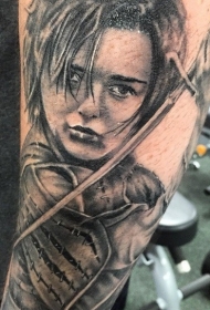 黑灰女英雄肖像个性纹身图案